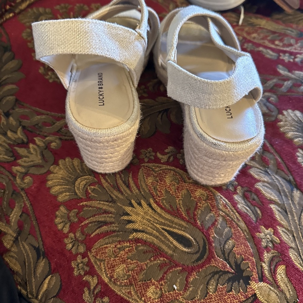 LUCKY BRAND Womens White Mendona Round Toe Wedge Leather Espadrille Shoes 10 M - Picture 3 of 7